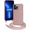 FERLAN Custodia per iPhone 13 Pro Max Cover con Cordino,Rosa Silicone Antiurto TPU Morbido Case Corda Collana Necklace Regolabile Stylish con Catena Ultra Sottile Cover per iPhone 13 Pro Max,Rosa sabbia
