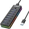 ZIUMIER Hub USB a 7 porte, hub USB 3.0 con striscia LED RGB, porte di trasferimento dati USB 3.0, interruttori singoli LED on/off per laptop, PC, mouse, tastiera, disco rigido o altri dispositivi USB.
