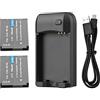 Andoer Caricabatteria NP-6L con spia LED + 2 batterie NP-6L 3.7V 700mAh con cavo di ricarica USB