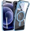 N NEWTOP Cover CV33 TPU Compatibile per iPhone 12, Cornice Colorata e Retro Trasparente Morbida Custodia Protezione Fotocamera in Vetro Temperato Completa per Ricarica Wireless Magnete (Azzurro)