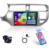 Hikity 2+64G Stereo Auto per Kia Rio 2012-2015 senza fili Carplay Android Auto Mirror Link, 9 Pollici Android Stereo Radio Bluetooth con GPS WIFI FM/RDS EQ SWC MIC Telecamera Posteriore