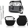 LEWOTE Custodia protettiva 3 in 1 compatibile con Apple AirPods Pro (2a/1a generazione) con kit di pulizia e portachiavi (colore nero granata)