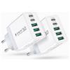 Acezeek Confezione da 2 caricabatterie USB C multiplo da 50 W, 5 porte, USB, adattatore PD QC, spina di ricarica per iPhone 16, 15, 14, 13, 12, 11 Pro Max e iPad, tablet, Google, Samsung, telefoni cellulari