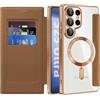 IMEIKONST Cover Magnetica per Samsung Galaxy S25 Ultra con Slot per Carte, [Compatibile con MagSafe] [Blocco RFID] Custodia Portafoglio Antiurto Trasparente Case per Samsung S25 Ultra. Marrone JDCX