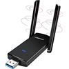 GUIRUO Adattatore USB WiFi, adattatore di rete wireless USB a doppia banda da 1300 Mbps, 2,4 GHz/5,8 GHz con supporto USB 3.0, cavo di prolunga antenna doppia e ad alto guadagno per laptop desktop PC