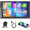 VECHTEL 4G+64G Android 15 Autoradio 2 Din con Carplay Android Auto senza Fili, 7 ollici IPS HD Schermo Tattile Stereo Auto Supporto Bluetooth Radio FM RDS GPS Wi-Fi Mirror Link USB/Type-C Telecamera