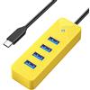 GiGimundo Hub Usb C 3.0, 4 porte USB 3.0 Tipo C Adattatore, Trasmissione 5Gbps (cavo da 15 cm) Compatibile con MacBook, PS4, Surface Pro, Flash Drive, Mobile HDD, Giallo