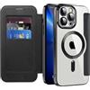 IMEIKONST Cover Magnetica per iPhone 13 Pro Max con Slot per Carte, [Compatibile con MagSafe] [Blocco RFID] Custodia in Pelle PU Portafoglio Flip Trasparente Case per iPhone 13 Pro Max. Nero JDCX