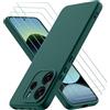 Oureidoo Cover per Xiaomi Redmi Note 14 4G con 3 Pezzi Pellicola Vetro Temperato, Custodia in Morbida Silicone Liquido, Sottile e Antiurto con Rivestimento in Microfibra AntiGraffio, Verde Notte