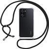 ISOI Custodia con corda per OPPO A57 4G/OPPO A77 4G/OPPO A77s, Cover Trasparente TPU Morbido Silicone Case con Cinturino Pendente Regolabile Collana Cinturino a Collo Catena Cordino, Nero