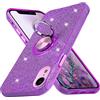 Wisdompro Custodia protettiva per iPhone XR, graziosa custodia protettiva glitterata con cavalletto ad anello, per donne e ragazze, per Apple iPhone XR da 6,1 pollici, viola