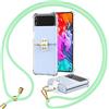 NALIA Cover Chiaro con Cordino compatibile con Samsung Galaxy Z Flip4 Custodia, Trasparente Copertura con Anello & Banda da Appendere al Collo, Dorso Rigido & Bordi Silicone, Colore:Mint