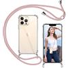 ISOI - Cover con Cordino compatibile con iPhone 13 Pro Max, Regolabile Collana Tracolla Laccio Collo, Trasparente Custodia in Silicone TPU Morbido con Paraurti Airbag Antiurto - Rosa