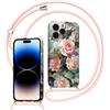 Xylota Cover per iPhone 16 Pro con Cordino, Aesthetic Fiori Autunno Disegni Custodia con Regolabile Tracolla Laccio Collana, Silicone Anti-Graffio Protettiva Custodie per iPhone 16 Pro 6,3'', Rosa