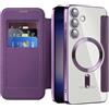 IMEIKONST Cover Magnetica per Samsung Galaxy S24 Plus con Slot per Carte, [Compatibile con MagSafe] [Blocco RFID] Custodia in Pelle PU Portafoglio Trasparente Case per Samsung S24 Plus. Viola JDCX