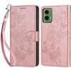 KENHONER Custodia per Motorola Moto G35 Cover, Oro rosa Farfalla | Portafoglio in Pelle PU Retro, Antiurto Flip, Slot per Schede, Funzione Stand, Chiusura Magnetica