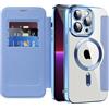 IMEIKONST Cover Magnetica per iPhone 13 Pro con Slot per Carte, [Compatibile con MagSafe] [Blocco RFID] Custodia Portafoglio Flip Antiurto Trasparente Case per iPhone 13 Pro. Azzurro JDCX