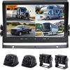 CAMSLEAD Sistema di telecamera di backup HD 1080p, monitor IPS da 10 pollici, registrazione DVR integrata, con Quad Split; IP69 impermeabile, telecamera di visualizzazione laterale posteriore
