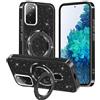 TVVTPU Cover per Samsung Galaxy S20 FE, Custodia Trasparente Glitter Brillantini con Magnetica Supporto ad Anello, Ultra Sottile TPU Silicone Antiurto Anti-graffio Protettiva Case, Nero