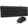Combrite Set di tastiera e mouse cablati, tastiera layout inglese, resistente alle fuoriuscite, tasti di scelta rapida multimediali dedicati, mouse ottico confortevole, computer portatili, nero