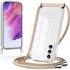 Coalbooliy Trasparente Cover con Cordino per Samsung Galaxy S21 FE 5G,Custodia con Regolabile Laccio Collo Tracolla Corda Cinghia,Ultra Sottile TPU Silicone Antiurto AntiGraffio Case,Cachi