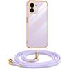 Mkej Cover per iPhone 11 con cordino, Placcatura Silicone Cuore amore Custodia con Cordino, con Regolabile Staccabile laccio Case per iPhone 11, Viola
