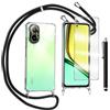 TTSWJBD Cover per Realme C67 4G e Vetro Temperato Custodia con Cordino Silicone Trasparente Morbida Cover Cellulare Girocollo Collana Necklace Protettiva Bumper Antiurto TPU Case, Nero