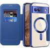 IMEIKONST Cover Magnetica per Google Pixel 8A con Scomparto per Carte, [Compatibile con MagSafe] [Blocco RFID] Custodia Portafoglio Trasparente Case per Google Pixel 8A. Blu Scuro JDCX