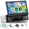 SIXWIN 1 Din Wireless Carplay e Android Auto Autoradio, 7 Pollici Manuale Flip Out Schermo Auto Radio con Bluetooth, FM, AUX, 2USB,Type-C Collegamento Speculare