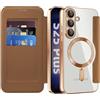 IMEIKONST Cover Magnetica per Samsung Galaxy S25 Plus con Slot per Carte, [Compatibile con MagSafe] [Blocco RFID] Custodia Portafoglio Antiurto Trasparente Case per Samsung S25 Plus. Marrone JDCX