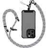 Fhtase Cordino universale per cellulare, regolabile, in tessuto, con 2 toppe per telefono, compatibile con la maggior parte degli smartphone (nero-bianco)