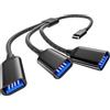 NEUTYPECHIC Cavo y Splitter USB C OTG, Adattatore USB 1Tipo C Maschio a 3 USB A 2.0 Testa Femmina, Cavo OTG Type C a USB 2.0, Sdoppiatore Hub C Multipresa Trasmissione Dati per MacBook, (nero)