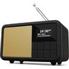 LEMEGA CR7 Mini radio DAB+ portatile con Bluetooth (batteria fino a 12 ore di autonomia, FM, IPX4 impermeabile, custodia in legno, superficie in pelle, cordino, doppia sveglia, sleep timer, 40