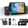 Hikity Autoradio 1 DIN con Schermo 5 Pollici Touchscreen Radio con CarPlay Andorid Auto Bluetooth/FM/EQ SWC/USB/AUX Mirror Link+Retrocamera