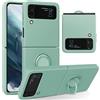 UEEBAI Custodia in silicone con anello per Samsung Galaxy Z Flip 3 5G, leggera, pieghevole, sottile assorbimento degli urti, con rotazione a 360 gradi, colore verde menta