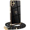 Mkej Custodia con Collana per Samsung Galaxy A06 4G, Cover Donna Cuore amore con Cordino, Case con Laccio Tracolla Elettrolitico TPU Cover con Collana per Samsung Galaxy A06 4G - oro nero