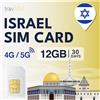 travSIM Israel SIM Card Prepaid | 12GB di dati mobili a velocità 4G/5G | La carta SIM israeliana funziona su dispositivi iOS e Android | Il piano sulla carta SIM Israele è valido per 30 giorni