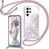 TUUT Cover per Samsung Galaxy S21 Ultra 5G con Cordino, Glitter Bling Liquido Custodia Sparkly TPU Silicone Protettivo Morbido Brillantini Quicksand Cellulare Cover con Cordoncino Case -Oro Rosa