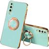Jeelar ESONG Cover per Huawei P30,Custodia Antiurto Ultrasottile da Donna,Placcatura TPU Silicone Protettiva Case con 360° Magnetica Anello Ring Supporto-Ciano leggero