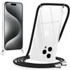 Yoedge Cover per iPhone 15 PRO Max con Cordino 6,7, Trasparente Custodia con Collana Tracolla Laccio Collo Corda, Sottile Protettiva Bumper Antiurto Anti-giallo Silicone Case, Nero