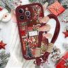 Krdvekm Cover con Cordino per iPhone 16 Pro 6,3'' Natale Collage, Silicone Rosso Custodia Aesthetic Christmas Print Femmina Mädchen Modello Disegni Collana Protezione Fotocamera Protettiva Case