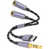 DCNETWORK Splitter per cuffie USB-C, cavo di prolunga audio stereo in nylon intrecciato, splitter a Y 2 in 1 USB-C e 3,5 mm maschio a 2 porte femmina da 3,5 mm per telefono, PS4, interruttore, tablet