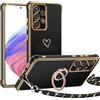 TUUTPU Cover per Samsung Galaxy A53 5G con Cordino, Custodia con 360° Metallo Ring Kickstand, Ultra Sottile Morbido Silicone Antiurto Protettivo Case con Regolabile Laccio Tracolla Collana, Nero