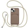 ZTOFERA Custodia a tracolla per iPhone 13 / iPhone 14 con porta carte, custodia protettiva in morbido silicone liquido con cinturino regolabile per il collo, antiurto, colore marrone