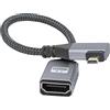 RIIEYOCA Cavo adattatore da micro-HDTV a HDTV 4K, angolo sinistro da micro maschio a HDTVS femmina, in alluminio, cavo intrecciato 4K, UHD, per laptop, proiettore, TV, monitor (20 cm)