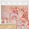 MEHOFOND 7x5ft Rosa Ragazza 1 ° Compleanno Fotografia Sfondo Boemia Tema Palloncini Arcobaleno Bambino Ritratto Fotografico Studio Puntelli Boho Decorazione Del Partito Torta Smash Sfondo Forniture