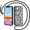 Yirlbey Cover per iPhone 12 Pro / 12 6,1'' con Cordino, Aesthetic Leopardata Motivo Disegno Trasparente Silicone Sottile TPU + PC Case Corda con Regolabile Laccio Antiurto Custodia per Ragazze, Nero