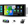 CAMECHO Autoradio 1 Din 6 Pollici Wireless CarPlay Android Auto Radio con Schermo Touch Display con Vivavoce Bluetooth Mirror Link Radio FM con Telecamera Posteriore SWC Pixel 1440 * 720 HD