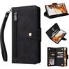 Jeelar ESONG Cover per Google Pixel 8,Custodia Portafoglio a Libro in Pelle PU,Antiurto Protezione Flip Wallet Case con[Staffa/Slot per Schede/Magnetica/Cerniera/Cordino]-Nero
