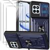 KZIOACSH Cover Compatibile con honor 70 lite/Honor X8 5G[Non per 4G]/ Honor X6 + Vetro Temperato[3 Pack],con slot per Schede e Copertura per Lente Fotocamera Scorrevole,360°Rotante Anello Supporto,Blu